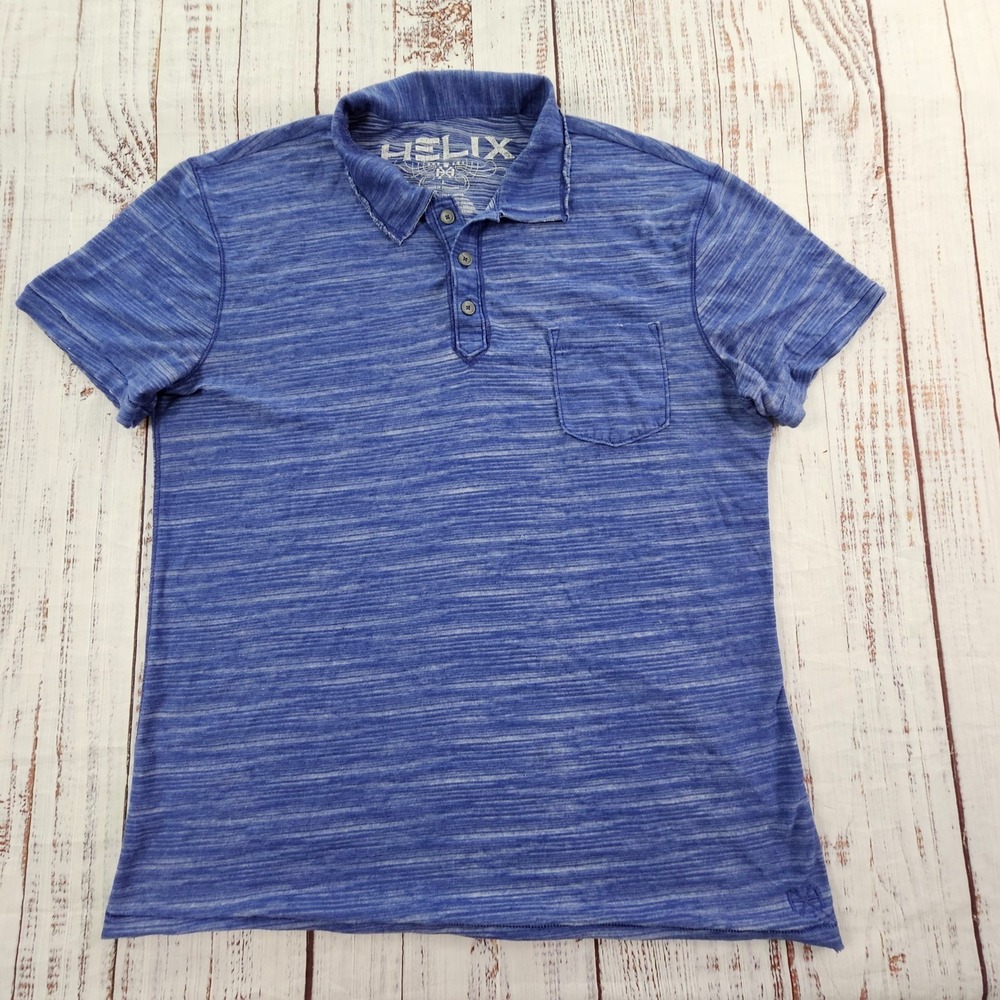 Helix‎ Blue Heathered Short Sleeve Cotton Blend Pocket Polo Shirt Men's L